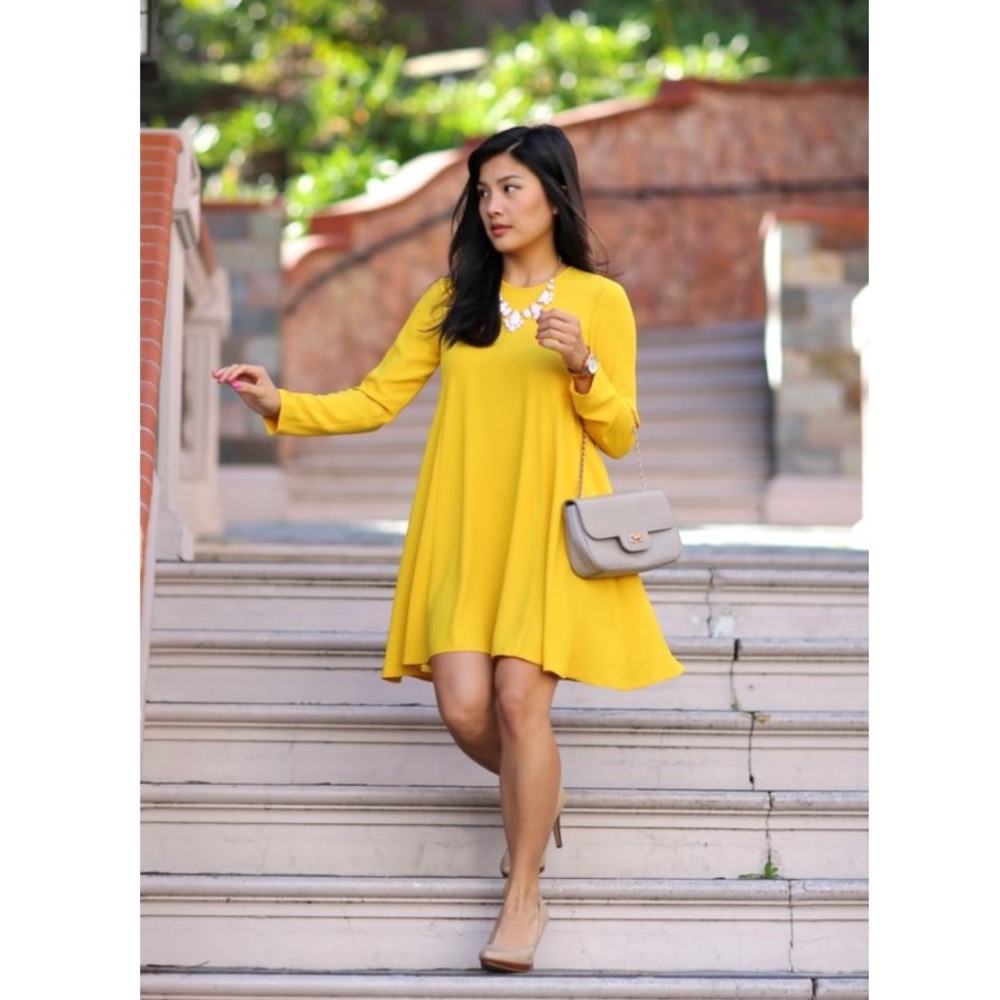 EUC | Zara | Yellow Baby Doll Swing Long Sleeve Dress | Size